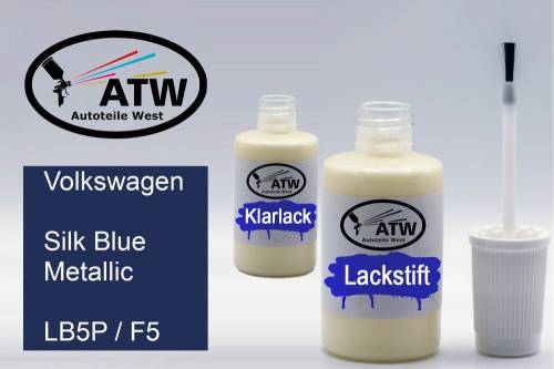 Volkswagen, Silk Blue Metallic, LB5P / F5: 20ml Lackstift + 20ml Klarlack - Set, von ATW Autoteile West.